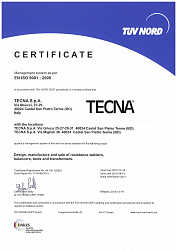 Сертификат ISO 9001 TECNA